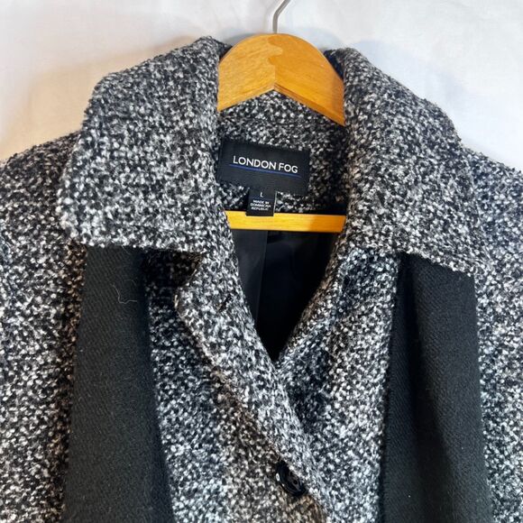 London Fog Tweed Wool Blend Peacoat w/ Scarf Single Breasted Size Large Classic - Picture 3 of 11